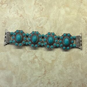 Turquoise Beaded Apple Watch Watchband with Silver Accents